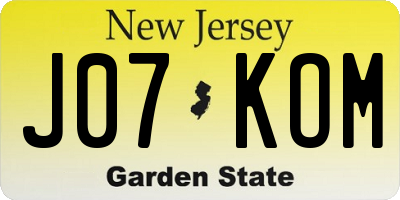 NJ license plate J07KOM