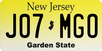 NJ license plate J07MGO