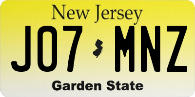 NJ license plate J07MNZ