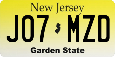 NJ license plate J07MZD