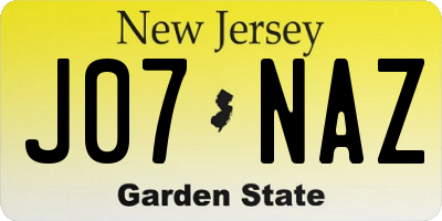 NJ license plate J07NAZ