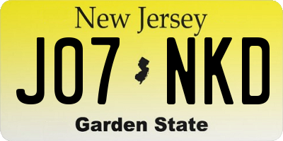 NJ license plate J07NKD