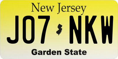 NJ license plate J07NKW