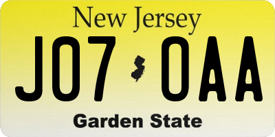 NJ license plate J07OAA