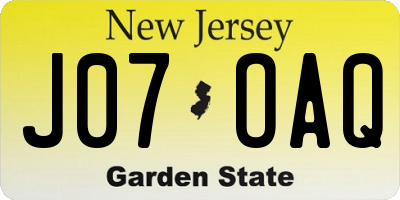NJ license plate J07OAQ