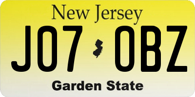 NJ license plate J07OBZ