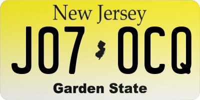 NJ license plate J07OCQ