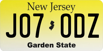 NJ license plate J07ODZ