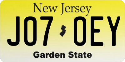 NJ license plate J07OEY
