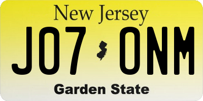 NJ license plate J07ONM