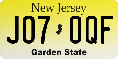NJ license plate J07OQF