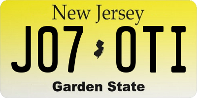 NJ license plate J07OTI