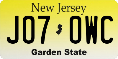 NJ license plate J07OWC