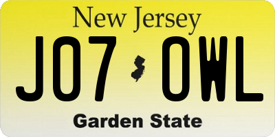 NJ license plate J07OWL