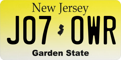 NJ license plate J07OWR