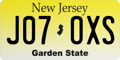 NJ license plate J07OXS