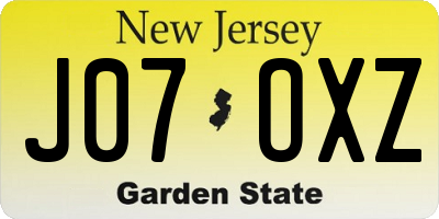 NJ license plate J07OXZ