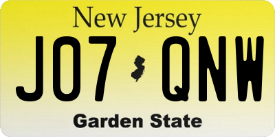 NJ license plate J07QNW