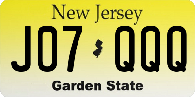 NJ license plate J07QQQ