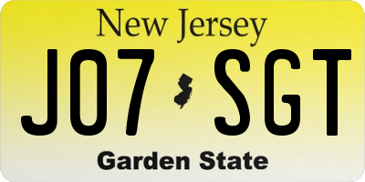 NJ license plate J07SGT