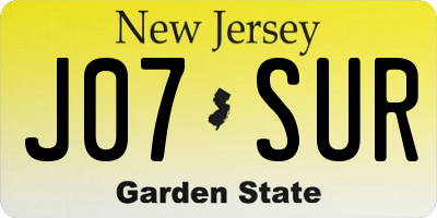 NJ license plate J07SUR