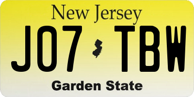 NJ license plate J07TBW