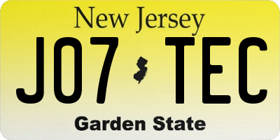 NJ license plate J07TEC