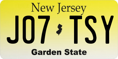 NJ license plate J07TSY