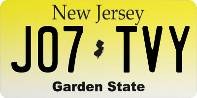 NJ license plate J07TVY