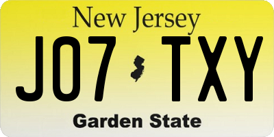 NJ license plate J07TXY