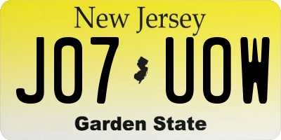 NJ license plate J07UOW