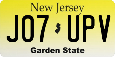 NJ license plate J07UPV