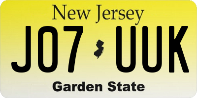NJ license plate J07UUK