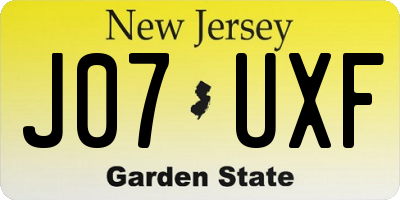 NJ license plate J07UXF