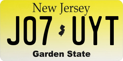 NJ license plate J07UYT
