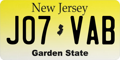 NJ license plate J07VAB