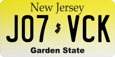 NJ license plate J07VCK