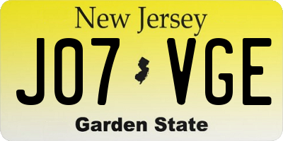 NJ license plate J07VGE