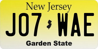 NJ license plate J07WAE