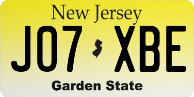 NJ license plate J07XBE