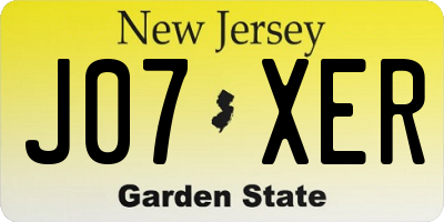 NJ license plate J07XER