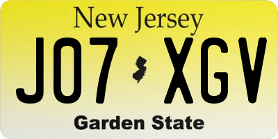 NJ license plate J07XGV