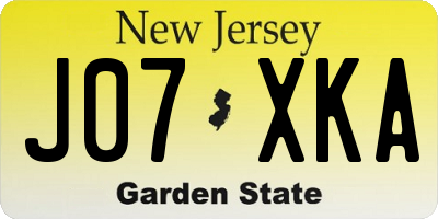 NJ license plate J07XKA
