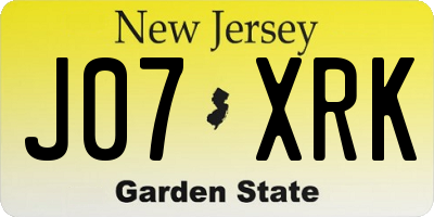 NJ license plate J07XRK