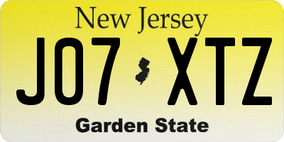 NJ license plate J07XTZ