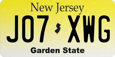 NJ license plate J07XWG