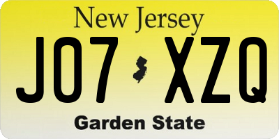 NJ license plate J07XZQ