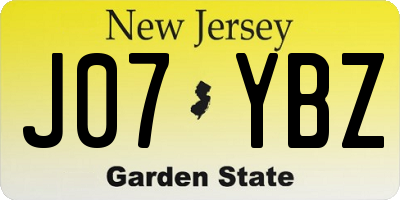 NJ license plate J07YBZ