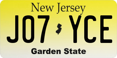 NJ license plate J07YCE