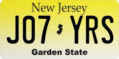 NJ license plate J07YRS